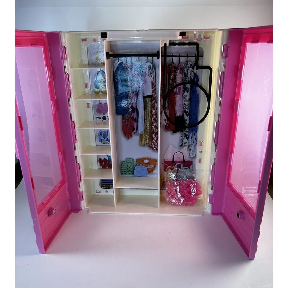 Barbie 2018 Mattel Wardrobe Clothing Closet With Extension Rack And Hangers